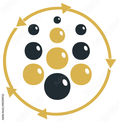 Abstract graphic of a continuous iterative process with diverse spheres and circulating arrows representing workflow