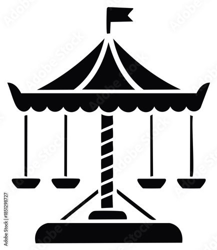 Carnival swing ride carousel silhouette icon for amusement park and fairground entertainment