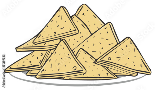 Pile of Triangle Tortilla Chips on Plate Illustration Style