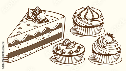 Delicious desserts with chocolate and fruits Vector