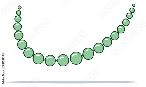 Elegant green pearl necklace with graduating spheres and a subtle shadow effect