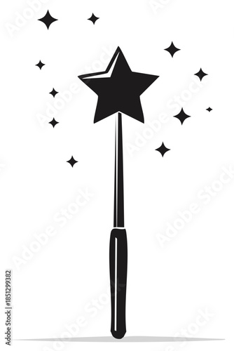 Magic Wand and Stars Illustration Black and White Starry Magical Sparkle
