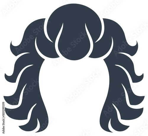 Classic judicial peruke wig icon with curls, traditional court hairstyle silhouette