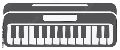 Stylized Digital Piano Illustration Portable Keyboard with Keys and Tone Controls