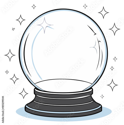 Cartoon illustration of a crystal ball with sparkling stars.