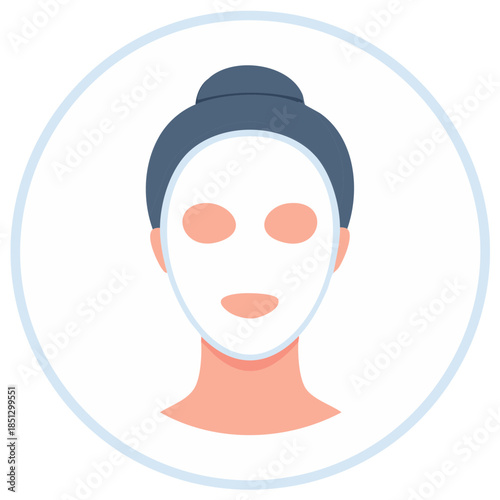 Facial Mask Treatment in Circle Illustration, Woman with Hair Bun, Skincare Routine