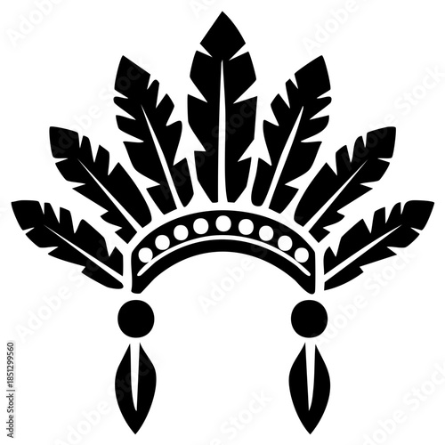 Stylized Black Silhouette of Traditional Tribal Feather Headdress Icon