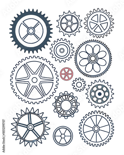 Collection of gears and cogs in various designs and sizes Vector