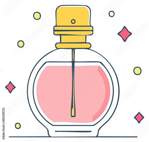 A Stylized Illustration of a Pink Perfume Bottle with Sparkles