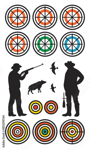 Hunters with rifle and different targets Vector