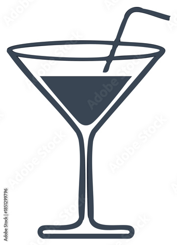 Elegant Martini Glass Silhouette with a Drink Straw for Bar Themes and Cocktails
