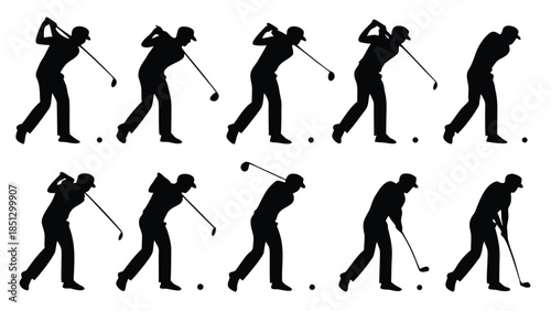 Golf swing sequence silhouette illustration Vector