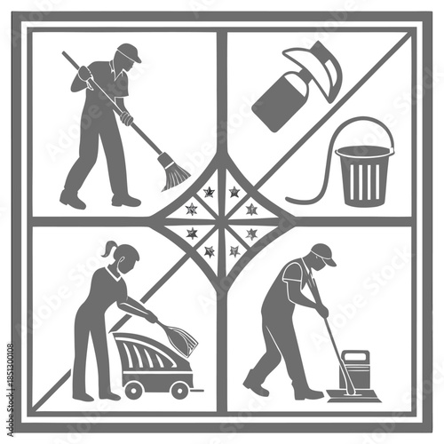 Cleaning services professionals at work Vector