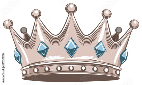 Royal Crown with Diamonds: Cartoon Illustration of Gold Crown with Jewels, Symbol of Power, Royalty, and Heritage