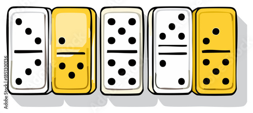 Dominos Standing in a Row in Yellow and White Colors. Strategy and Tactic Concept. Board Game