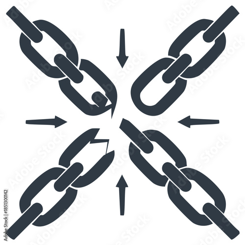 Breaking Point: Chains Severed by Stress, Arrows Indicate Force, Conceptual Metaphor for Freedom and Overcoming Obstacles
