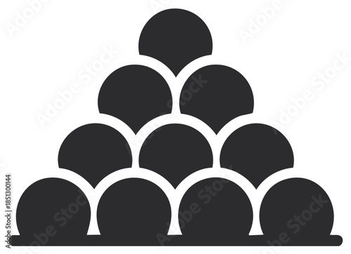 Dark gray abstract repeating circular shapes stacked in a pyramid