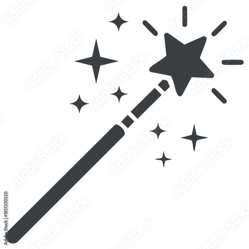 Magical wand with sparkling star icon representing dreams wishes fantasy and imagination