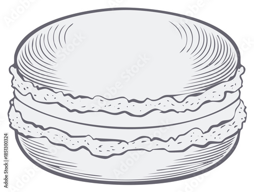 Detailed Line Drawing of a Macaron Cookie with Cream Filling
