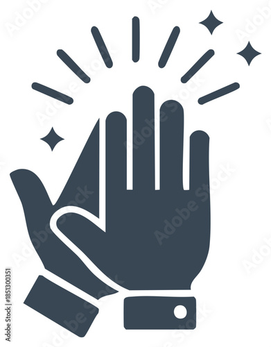 Celebratory High Five Hand Gesture with Sparkle and Rays Icon