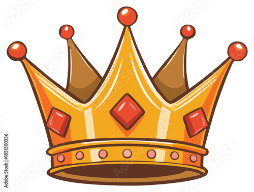 Cartoon Style Golden Crown with Jewels, Royalty Symbol, Decorative Element