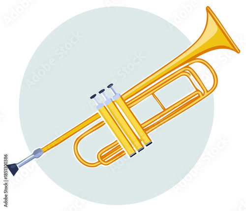 Shiny golden trumpet illustration a classic brass instrument for jazz band or classical orchestra music