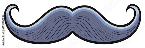 Stylized Mustache Illustration with Swirling Ends, Facial Hair Accent in Blue and Gray