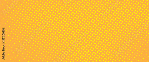 Yellow orange halftone pattern. Retro comic gradient background. Square pixilated dot cartoon texture. Pop art faded gradient pattern. Vector backdrop.