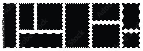 Vector set of rectangle frames tags and labels with wavy, squiggly, curvy borders.