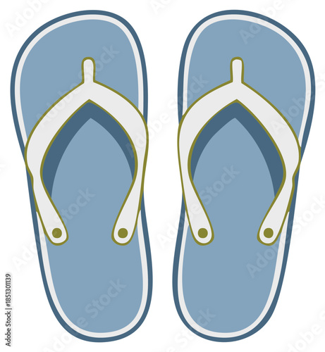 Pair of blue flip flops perfect for summer beach vacation and poolside relaxation