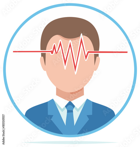 Male Silhouette With Red Pulse Line Across Forehead In Circle Icon