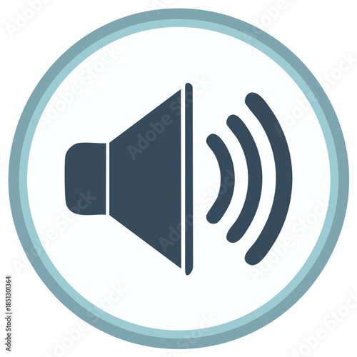 Illustration of an audio speaker symbol emitting sound waves within a circular frame, representing volume control