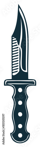 Graphic illustration of a sharp combat knife with a detailed design