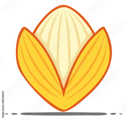 Vibrant cartoon illustration of a fresh yellow corn cob with peeled husks, representing harvest and agriculture