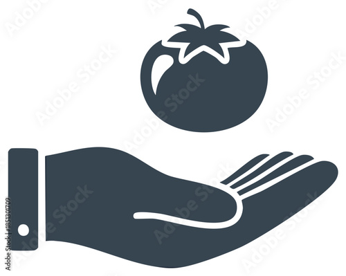 Hand holding tomato icon for food and agriculture concepts