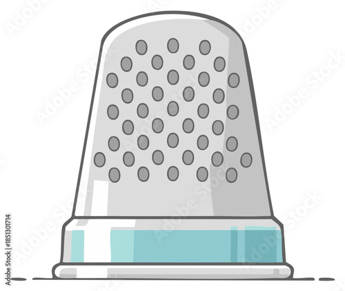 Silver Thimble With Blue Band For Sewing Tailoring And Crafting Illustration