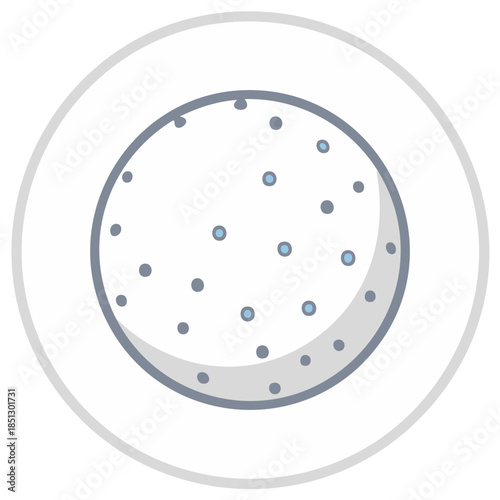 White round spotted sphere with dots on it is inside of a circle form