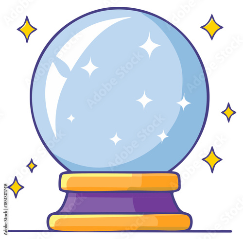 Enchanting crystal ball with yellow stars, symbolizing fortune telling, future gazing and magical divination