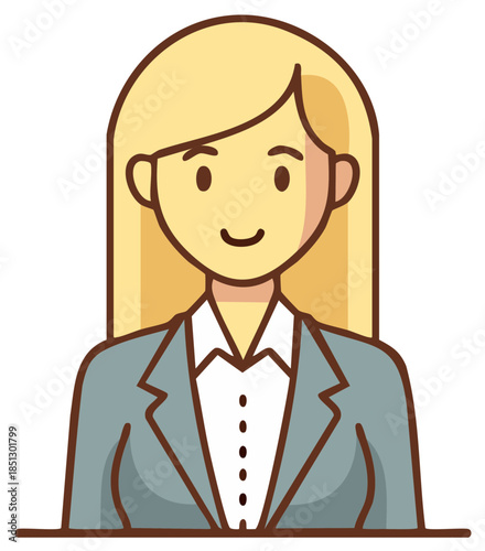 Cartoon Woman in Suit Smiling Professional Elegant Appearance Blonde Hair Business Attire