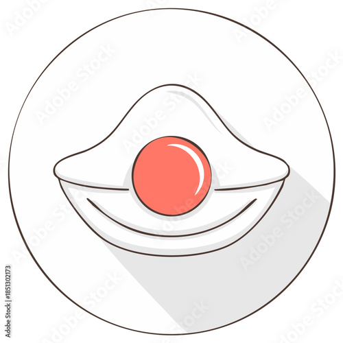 Fried Egg Illustration with Red Yolk in a Circle with Shadow Effects for Icon or Creative Design