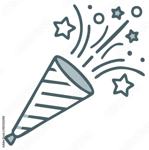 Party Popper Exploding with Stars and Confetti