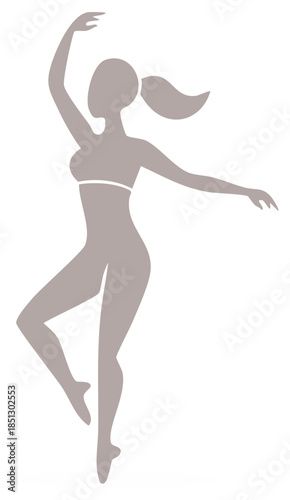 Elegant Silhouette of a Woman in Dance Pose, Graceful Movement, Ballet Position, Ponytail Hair