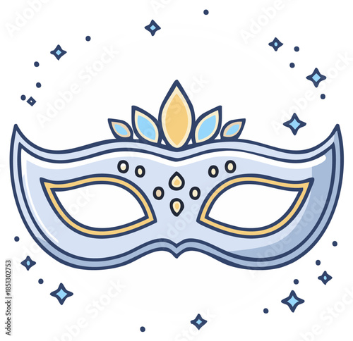 Elegant Carnival Mask Illustration Jeweled Masquerade Facade Costume Ball Ornament Design