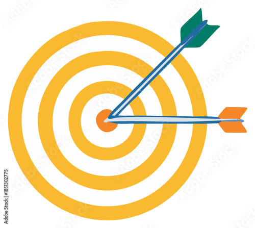 Arrows hitting target, archery sport illustration. Vector concept success, goal achievement and competition.