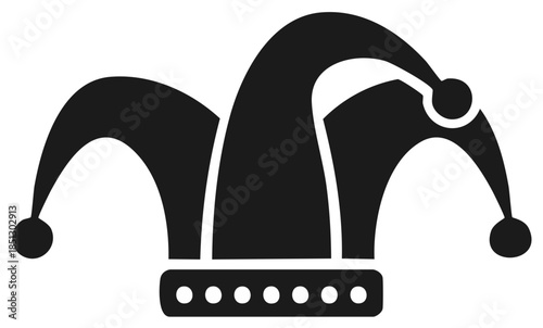 Jester hat black silhouette icon Joker foolscap medieval cap with bells vector graphic