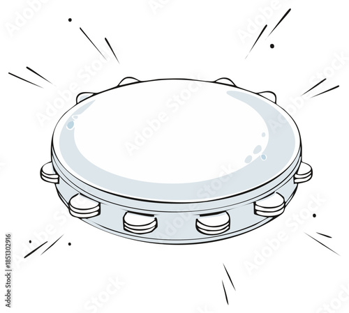 Simple cartoon illustration of a shaking tambourine, a classic percussion instrument making a rhythmic sound