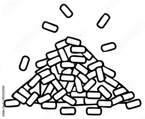 Pile of pills outline illustration