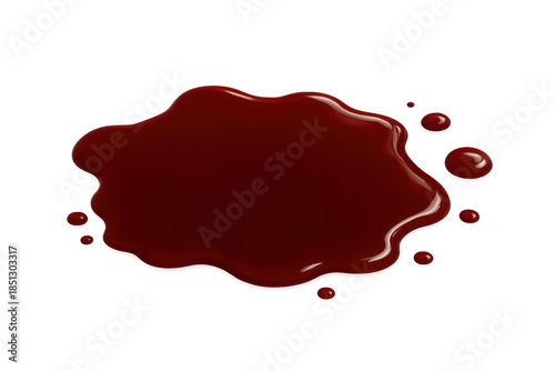 Red blood puddle creating a liquid stain on a transparent background, symbolizing injury, violence, or medical concepts