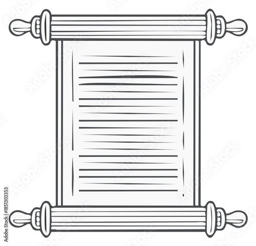 Simple Line Art Illustration of an Ancient Scroll with Text