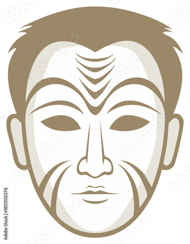 Vector illustration of a traditional cultural mask with serene expression and ethnic face markings